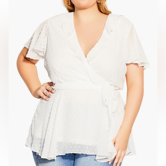 NWT -City Chic - Plus sized clip dot chiffon overlay blouse - 22 - Picture 1 of 4